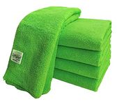 SOFTSPUN Microfiber Cleaning Cloths, 5pcs 40x40cms 340GSM Green! Highly Absorbent, Lint and Streak Free, Multi -Purpose Wash Cloth for Kitchen, Car, Window, Stainless Steel, Silverware.