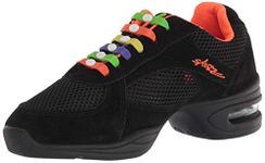 Skazz by Sansha Women's Dance Studio Exercise Sneakers Mesh Suede Rubber Split-Sole Haley (US 5.5 / Skazz 05 M), Black/Orange, 3.5 UK