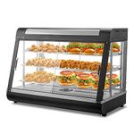 ROVSUN 35" Pizza Warmer Food Warmer Display, 3-Tier Electric Food Warmer Commercial Countertop w/LED Lighting Adjustable Removable Shelves Glass Door, Pastry Display Case for Buffet Restaurant 1500W