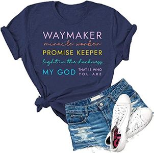 Dauocie Womens Way Maker Miracle Worker Promise Keeper Light in The Darkness Christian Print T Shirt