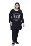 In Love Women's Cotton Chest Printed Full Sleeve Plus Size T-Shirt with Pyjama Set, NS-FSLP570F01-PL1_6XL Black