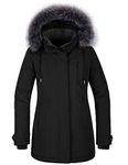 CHIN·MOON Women's Warm Puffer Jacket Waterproof Winter Coat Windproof Down Jacket with Hood Outdoor Parka Jacket Mid Length Thicken Overcoat with Faux Fur Hooded Black XL