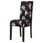 House of Quirk Polyester Spandex Printed Chair Cover Stretch Removable Washable Short Dining Chair Cover Protector Seat Slipcover (Black Flower, Pack of 1)