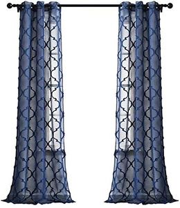 Lush Decor Navy Avon Trellis Grommet Sheer Window Curtain Panel Pair (84" x 38")