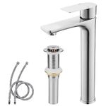 TONNY Bathroom Vessel Sink Faucet Brushed Nickel, Stainless Steel Tall Bathroom Faucet for Vessel Sink One Hole, Single Handle Lavatory Vanity Faucet with Metal Pop Up Drain & Water Supply Hoses