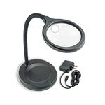 Carson DeskBrite300 COB LED Lighted 2X Aspheric Magnifier & Desk Lamp with 5X Spot Lens with Included USB-C Power Adapter (LM-30), Black, Medium