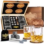 Whisiskey - Whiskey Glasses Set - Whisky Accessories Set - Whisky Gift Set - Gifts for Men - Reusable Ice Cubes - Contains: 4 Tumbler Glasses, 8 Whiskey Stones, 4 Coasters, Storage Bag & Tongs