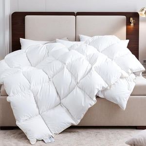 KAKABELL Goose Down Feather Fiber Comforter Oversized King Size Quilted White Duvet Insert Noiseless Ultra Soft and Cozy Comforter Baffle Box Design Bed Insert with Corner Tabs-98"x120"