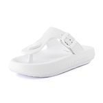CUSHIONAIRE Women's Flo thong recovery cloud pool slide sandal with +Comfort, White, 8
