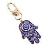 MyfavoriteK Hamsa Hand Keychain Turkish Evil Eye Key Chain Good Luck Charms Hamsa Ornament for Car Protection Amulet, Blue, Medium