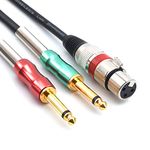 SiYear- 6.6FT XLR Female 3Pin to 6.35mm 1/4 inch Mono Male Audio Y Splitter Cable, Dual 6.35mm 1/4" Male to XLR Female Stereo Microphone Audio Converter Adapter Cable(2m)