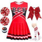 TOLOYE Zombie Cheerleader Costume Kids, Halloween Cheerleader Outfit with Cheerleader Pom Poms, Cheerleader Costume Fancy Dress for Carnival Cosplay Halloween Birthday Party (120)