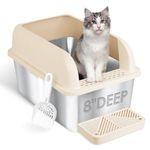 8" Deep Stainless Steel Litter Box with 49L Litter Capacity, Extra Large High Sided Cat Litter Box with Lid, Stainless Steel Cat Litter Box for Big Multiple Cats, Metal Cat Litter Pan Tray, Easy Clean