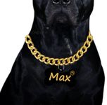 Kraftidy Dog Gold Chain Collar with Name tag id Customized for Large Medium Dogs and Small Puppies Neck Collar Choke Chain with Dog Name (Gold) (with Name)