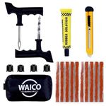 WAICO 6 in 1 Universal Tubeless Tyre Puncture Kit | with Tools, Tyre Valve, Knife, Puncture Strips, etc. | Emergency Flat Tire Repair Tool Set for Car, Bike, SUV, & Motorcycle.