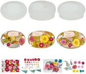 3Pcs Candle Holder Molds for Resin,Tea Light Candle Holder Silicone Molds with 2Pack Dried Pressed Flowers for Resin,Silicone Planter Mold for Epoxy Resin Jewelry Molds, Candle, Soap Making