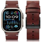 HITZEE Leather Straps Compatible with Apple Watch Strap 49mm 45mm 44mm 42mm, Handmade Vintage Genuine Leather Band Compatible with Apple Watch Ultra 2 SE2 SE Series 9 8 7 6 5 4 3 2 1, Dark Brown