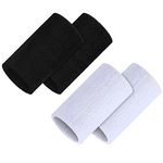 4 Pieces/ 2 Pairs Sports Wristbands 5.9 Inches Wrist Sweatbands Elastic Athletic Wrist Bands Breathable Cloth Wrist Sweat Bands for Men Women Sports Working Out (Black, White)