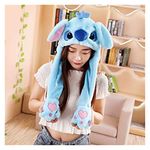 Tderloi Hat Girls Animals Ear Moving Jumping Hats Children Women Warm Plush Rabbit Winter Kids Bunny Fuzzy Pinch Airbag Caps (Color : Stitch blue, Size : 30x50cm)