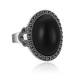 Aprilery Black Onyx Rings, Vintage Silver Statement Ring Marcasite Fashion Cocktail Ring Jewelry for Women Crystal Onyx Stone RingsGirls Teens (Oval, 8)