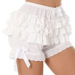 inlzdz Womens Lace Trim Layered Lolita Bloomers Cute Bowknot Frilly Panties Knickers Short Pants Type A White M