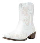 Jeossy Women's 9805 Cowboy Boots Western Ankle Square Toe Booties with Zipper, Western Cowboy Boots-9805-white, 6.5 UK