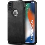 TheGiftKart Genuine Leather Finish iPhone X/XS Back Cover Case | Shockproof Design | Raised Edges for Camera & Screen Protection | Stunning Minimalist Design Back Case for iPhone X/XS (Black)