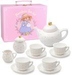 Porcelain Tea Set for Girls - White with Gold Polka Dots Tea Party Set for Kids I Complete Children Tea Sets with Carry Case, Teapot, Cups and More, Birthday Gift for Little Girls & Toddlers