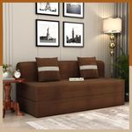 WoodenStreet™ Freya 3-Seater Fabric Sofa Bed with Washable Cover and 2 Patterned Cushions, Versatile Folding Sofacum Bed for Living Room with 1 Year Warranty (Cotton, Mocha Brown)