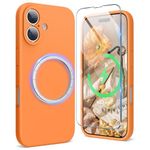 SURPHY Magnetic for iPhone 16 Case, with Camera Protection Liquid Silicone Phone Case with Microfiber Lining Soft Gel Rubber Protective Cover for iPhone 16 6.1", Marigold Orange