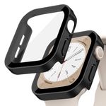 Waterproof Case for Apple Watch case Series 9 8 7 se se2 6 5 4,Straight Edge Hard PC Cover with Tempered Glass Screen Protector for Apple Watch case 45mm 41mm 44mm 40mm(44mm Matte Black)