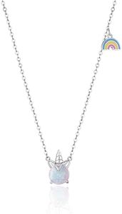 Loved Creations Rainbow Initial Unicorns Necklace Gifts for Women, Gold Plated Initial Unicorn Necklace Christmas Birthday Gifts for Women Cute Unicorn Gifts for Women, Sterling Silver, No Gemstone