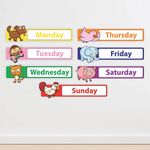 CVANU Day's Name with Funny Animals Vinyl Wall Sticker for Kids, Nursery School, Play School_Size(60cm X 120cm)_Multicolour