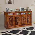 SONA ART & CRAFTS Solid Sheesham Wood Sideboard Tv Cabinet for Living Room | Free Standing Movable Tv Unit Side Board Table (SAC-HoneyTeak-, Standard (Between 20-40 in Width, 30-40 in Height))