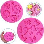 2 Pieces Decorative Silicone Molds, Chrysanthemum Flower and Bow Tie Shaped, FineGood Chocolate Fondant Clay Sugar Craft Soap Decoration Molds DIY Baking Cake Tool - Pink