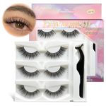 MAYCREATE® 3 Pairs Self Adhesive Eyelashes No Glue Needed False Lashes Natural Look Lash Extensions Reuseable Self Adhesive Lashes Waterproof Wispy Fluffy Lashes with Tweezer