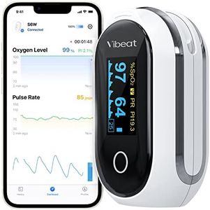 Vibeat Rechargeable Oxygen Meter Finger Pulse Oximeter, Bluetooth Fingertip Blood Oxygen Saturation Monitor with Pulse Rate, Batteries and Lanyard Included, Free APP