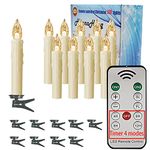 HANNAHONG 10 PCS LED Flameless Taper Candles with Remote,Small Mini Electric Dimmable Flickering Fake Wax,Battery Operated Window Clips Lights for Stick Candelabra,Wreath,Christmas Tree Decor