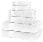 Canadian Linen Luxury Everest 6 Pack Bathroom Towel Set (2 Bath Towels 2 Hand Towels & 2 Washcloths) 100% Cotton Soft Absorbent Plush Shower Towels for Home, Bathroom, Hotel, Spa, Salon, Pool, White