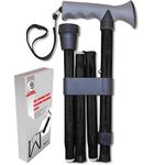 Dr. Bone's Therapeutics ® Easy Folding Walking Stick – Gel Handle Height Adjustable Comfort Grip Collapsible Folding Cane for Men & Women Adjustable Length Lightweight Walking Sticks - Black