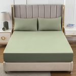 Soifox King Size Fitted Sheet Sage Green - Bed Sheets with Extra Deep Pocket 16 inch (40 cm), Soft Microfiber Bottom Sheet for Kingsize Bed, 150x200cm