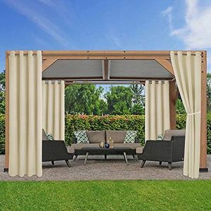 LORDTEX Waterproof Indoor/Outdoor Curtains for Patio - Thermal Insulated, Sun Blocking Blackout Curtains for Bedroom, Porch, Living Room, Pergola, Cabana, 52 x 95 inch, Cream, Set of 2 Panels
