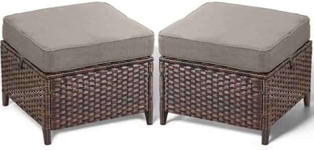 ACTREST Patio Ottoman Outdoor Wicker Side Table - 2PCS Multipurpose Heavy Duty All-Weather Brown Rattan Extra Seating Bench Footrest Footstool for Garden Back Porch Poolside Apartment - Grey