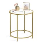 VASAGLE Round Side Table, Glass End Table with Steel Frame, Small Coffee Accent Table, Golden and Transparent ULGT20G