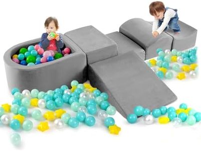 Costzon Toddler Climbing Toys Indoor, 5 Pieces Foam Climb Playset w/Kids Ball Pit & Detachable Machine-Washable Covers for Children Room, Soft Play Climbing for Toddlers (Gray)