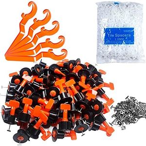 Tile Leveling System Kit,200pcs Reusable Tile Leveler Spacers+1000pcs 1/12" Cross-shaped Tile Spacers+5pcs Wrench+50pcs 1/16" Replaceable Spare Steel T-Pin,Tools for Wall Floor Tile Adjustment(200)