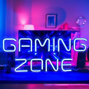Panneau néon Neon Game Zone de Gamer Alimenté par USB Enseigne Lumineuse Decor Cool Néon Murale pour Salle de Jeux, jeu de compétition, zone de gaming Chambre Bar Enfants Cadeau Décoration de Fête