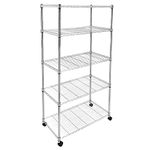 YSSOA Heavy Duty 5-Shelf Storage Shelves, 1750Lb Loading Capacity, 35.43" W x 17.72" D x 70.87" H Adjustable Shelving Unit with Wheels, Chrome, 1 Pack