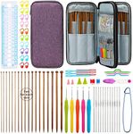 KOKNIT Bamboo Knitting Needles Set 2mm - 10mm,5 Crochet Hooks with Ergonomic Soft Grip,12 PCS Smooth Lace Crochet Hooks,Knitting Supplies Crochet Tools and Accessories