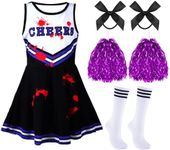 Didaey 6 Pcs Halloween Girl Zombie Costume Kids Cheerleader Costume Scary Bloody Halloween Party Cosplay (Black, Purple,S)